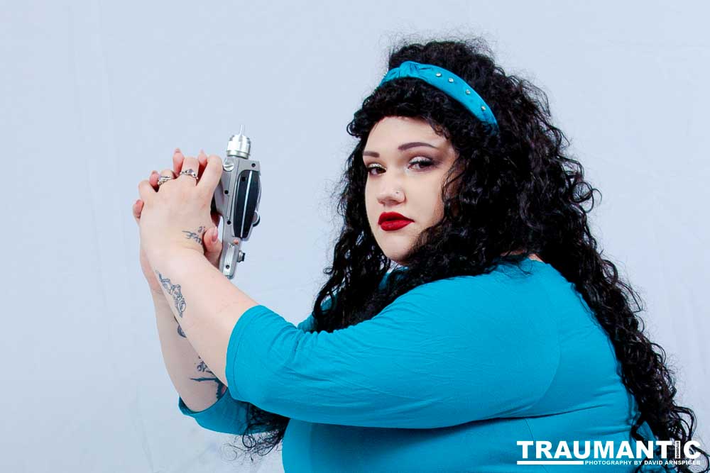 Dorian cosplaying as Deanna Troi from Star trek TNG.